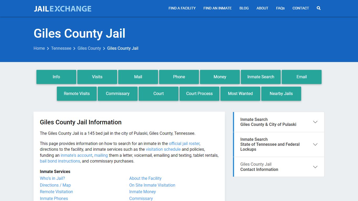 Giles County Jail, TN Inmate Search, Information
